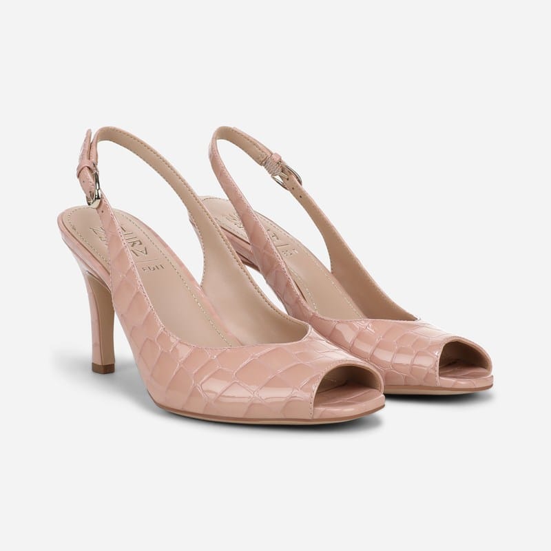EDIT Alexa Dress Sandals, Light Pink Croco Print Leather, .M Strappy Style, Classic Pumps, Open Toe, Slingback Strap