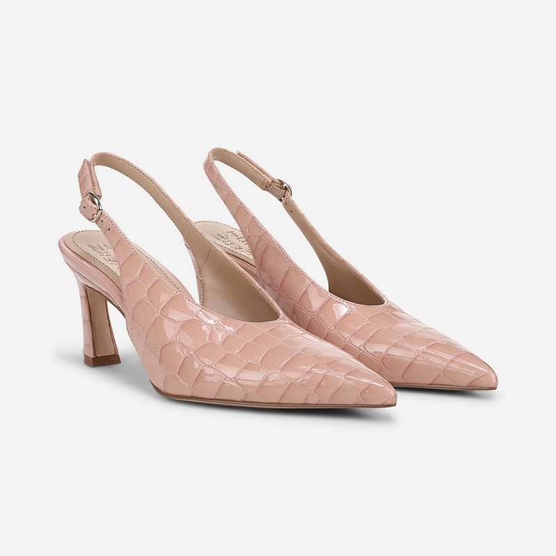 EDIT Elaine Slingback Dress Shoes, Pink Croco Print Leather, .W Pointed Toe, Strap, Rubber Outsole