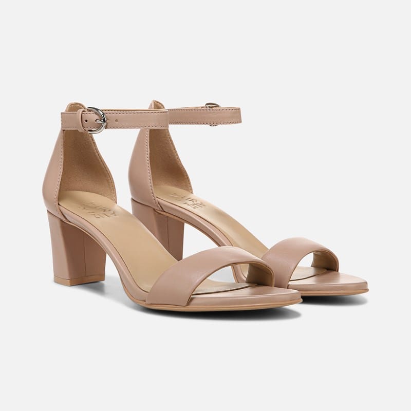 Naturalizer Vera Dress Sandals, Opal Leather Satin, .M Almond Toe, Block Heels