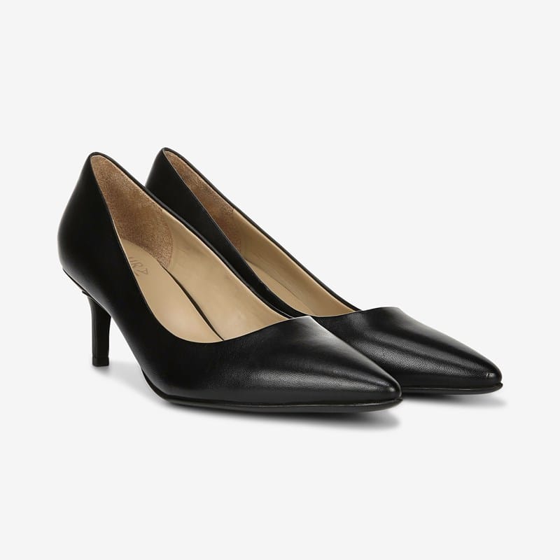 Naturalizer Everly Pump Shoes, Black Leather, .M Dress Heels, Pointed Toe, Non