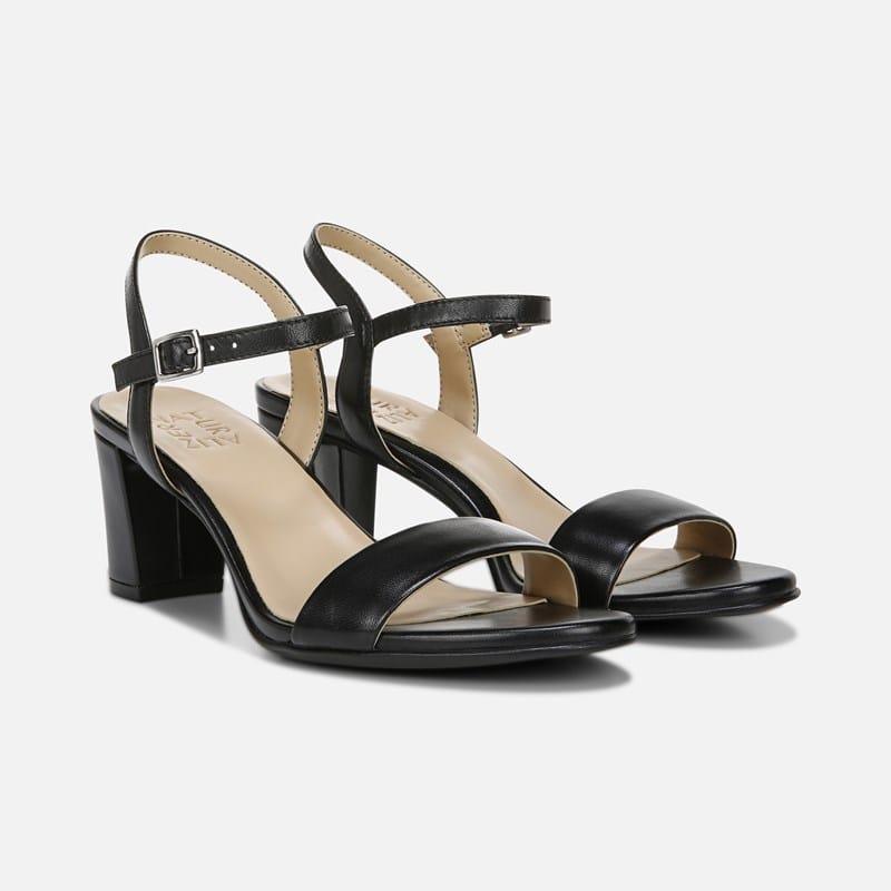 Naturalizer Bristol Dress Sandals, Black Synthetic Fabric, .M Almond Toe, Block Heels