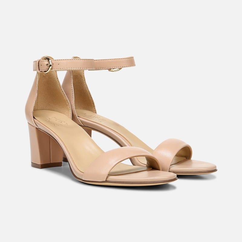 Naturalizer Vera Dress Sandals, Creme Brulee Leather Satin, .WW Almond Toe, Block Heels