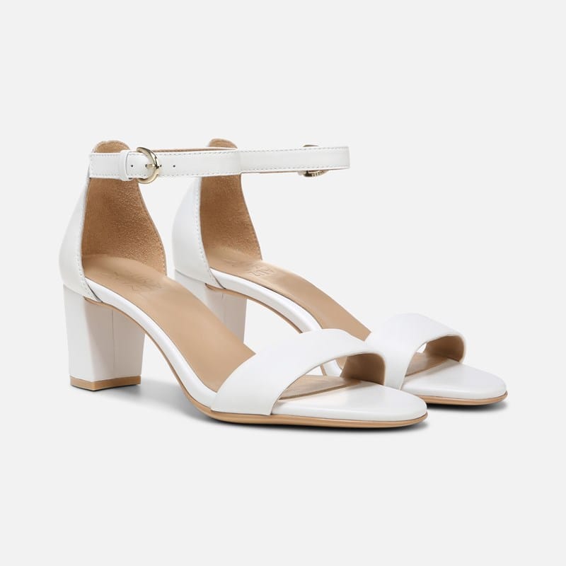 Naturalizer Vera Dress Sandals, White Leather Satin, .M Almond Toe, Block Heels