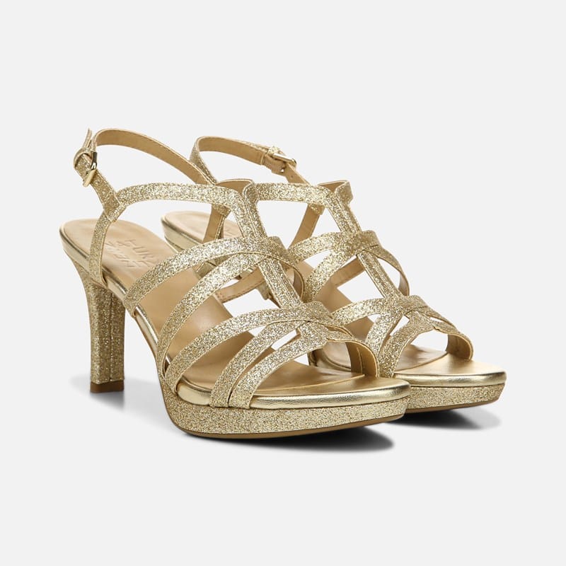 Naturalizer Baylor Dress Sandals, Gold Glitter Synthetic Fabric, .W Strappy Style, Open Toe