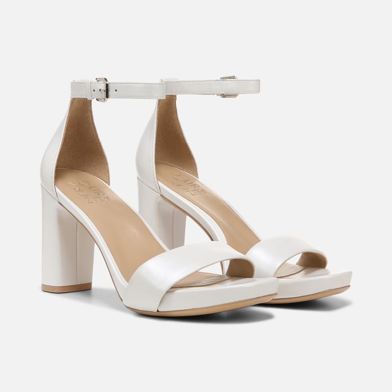 Naturalizer Joy Dress Sandals, White Leather, .M Strappy Style, Open Toe, Block Heels