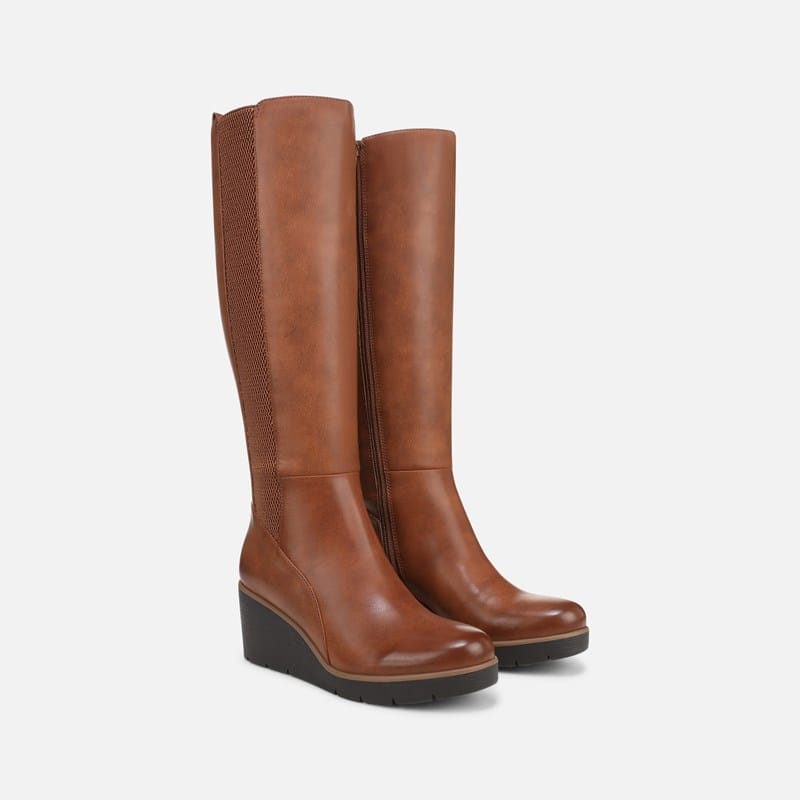Soul Adrian Wide Calf Knee High Boots, Toffee Brown Synthetic, .W Round Toe, Zip Closure