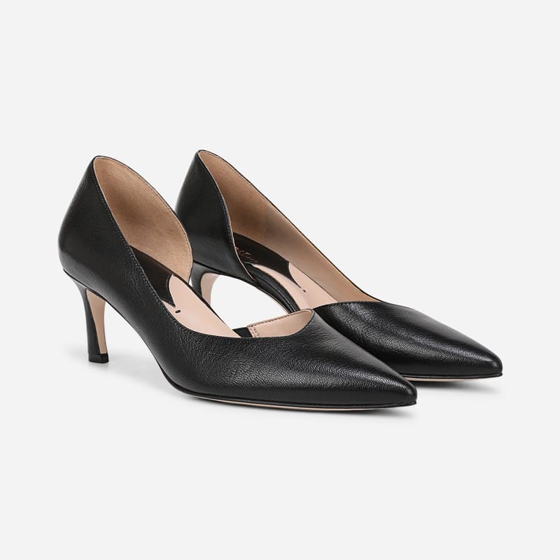 EDIT Faith Pump Shoes, Black Leather, .W Dress Heels, Slip-On Fit, Pointed Toe, Rubber Outsole