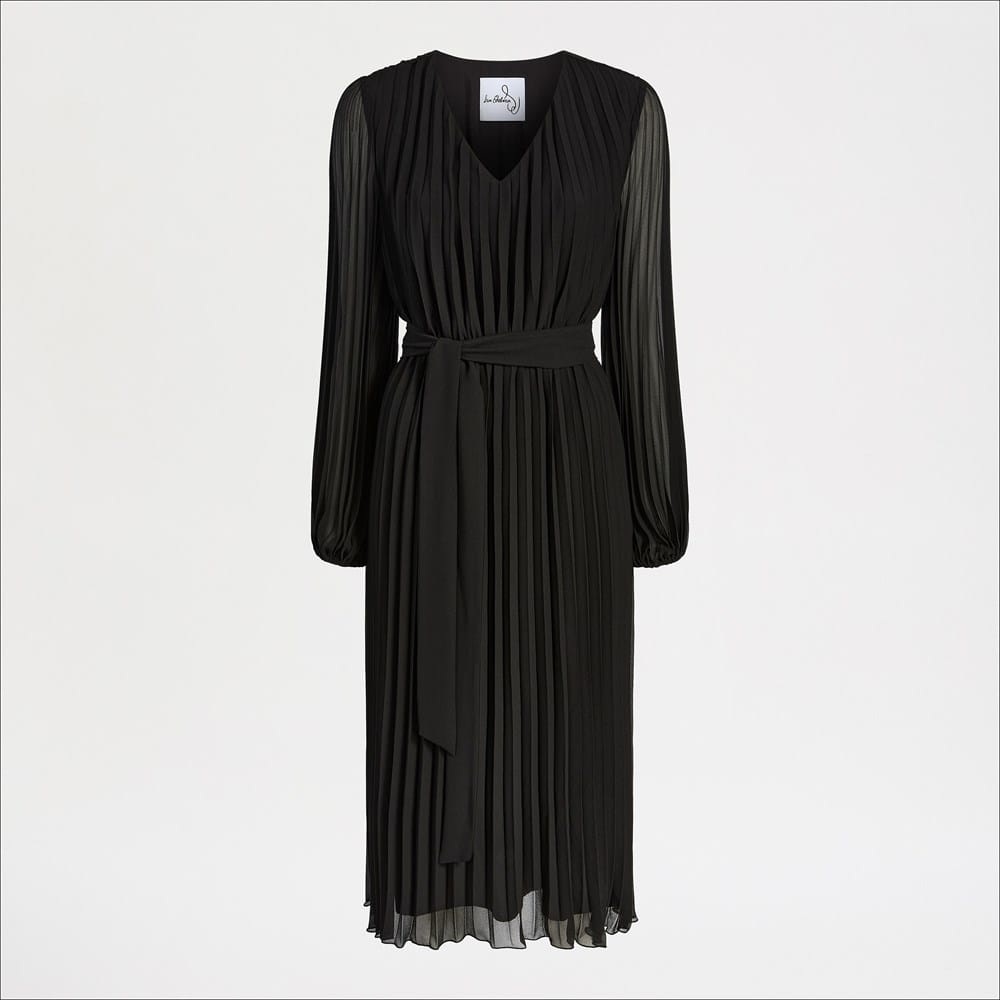 Long Sleeve Plisse Maxi Dress Black