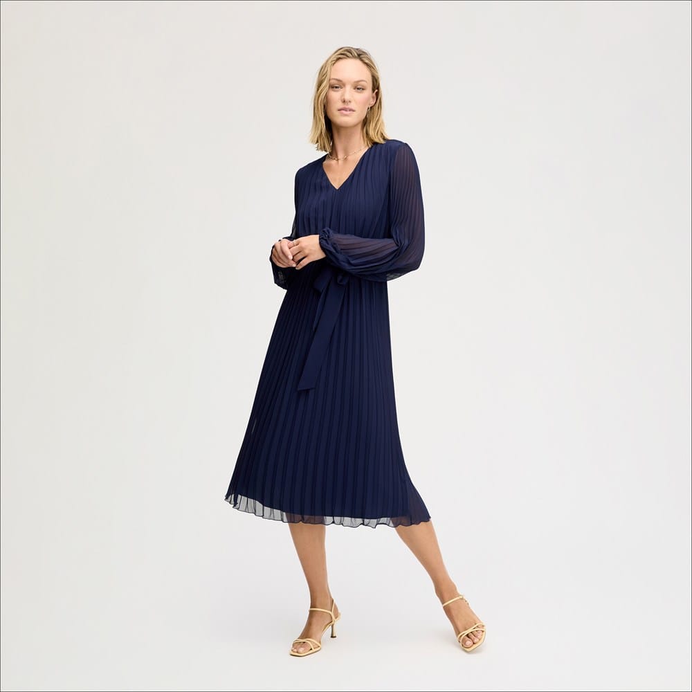 Long Sleeve Plisse Maxi Dress Navy