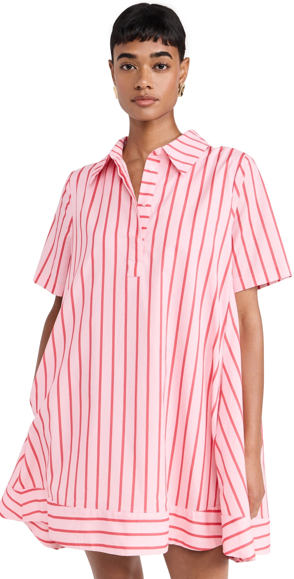 English Factory Stripe A-line Shirt Dress PinkRed