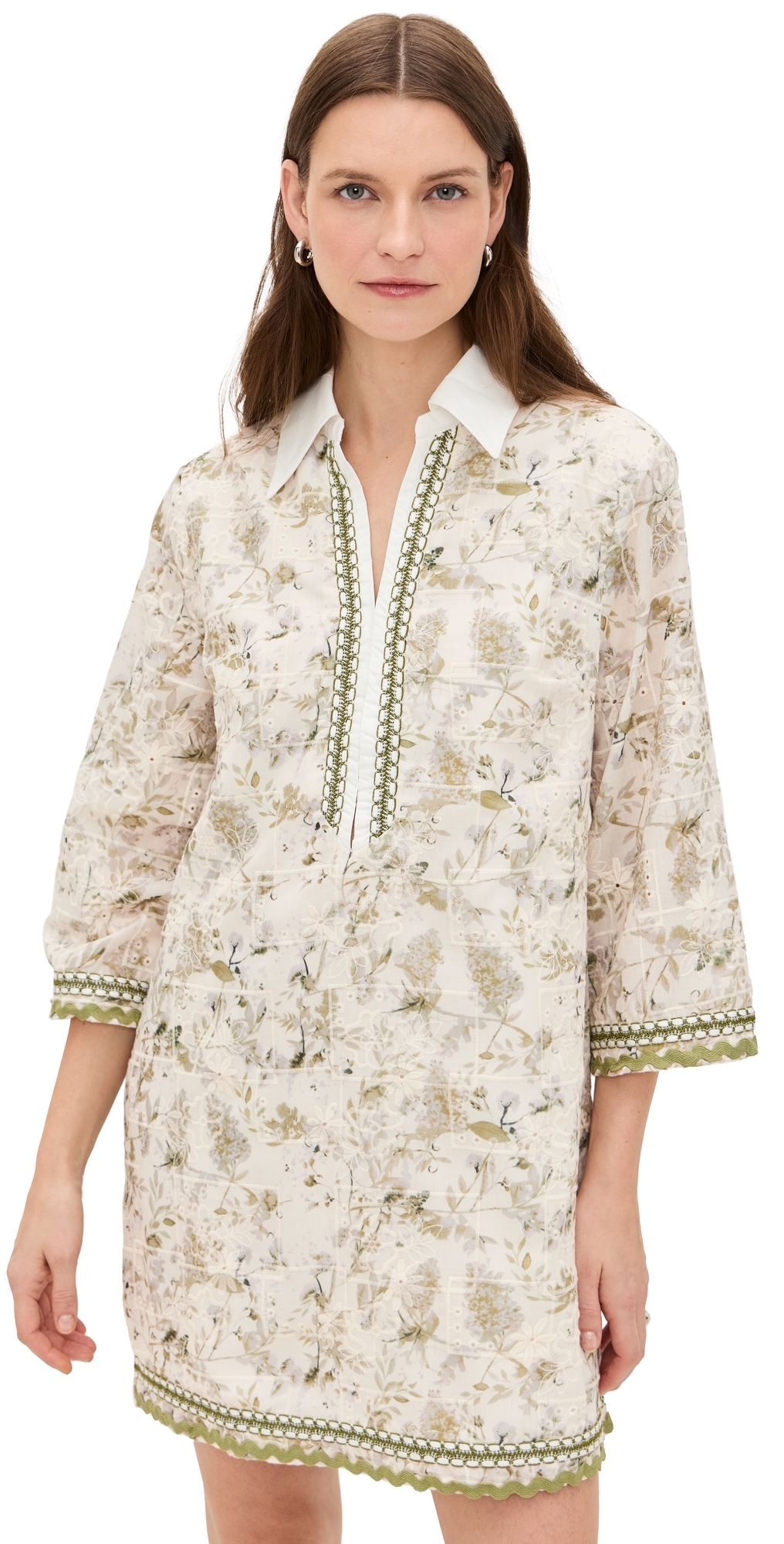 English Factory Floral Embroidery Mini Dress Green Multi