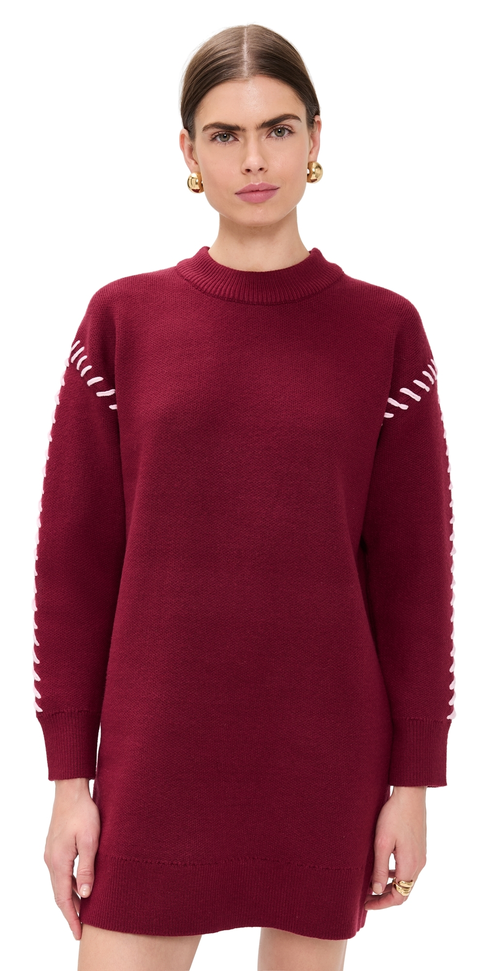 English Factory Whip Stitched Knit Mini Dress BurgundyPink