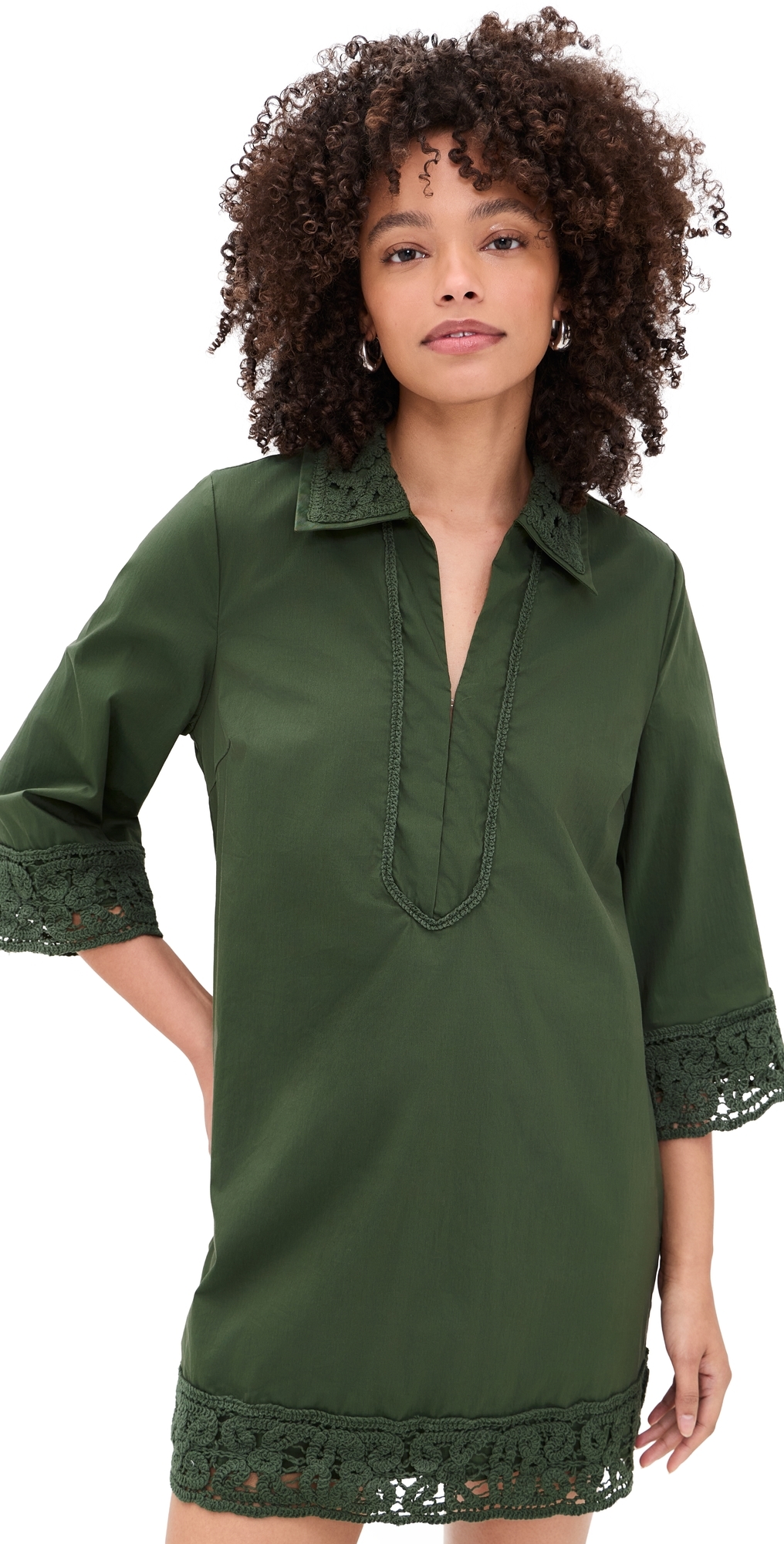 English Factory Crochet Accent Mini Dress Olive