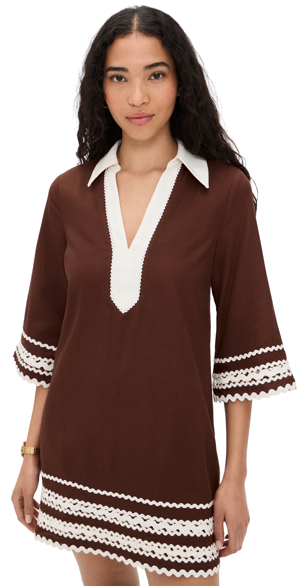 English Factory Color Block Shirt Mini Dress Brown