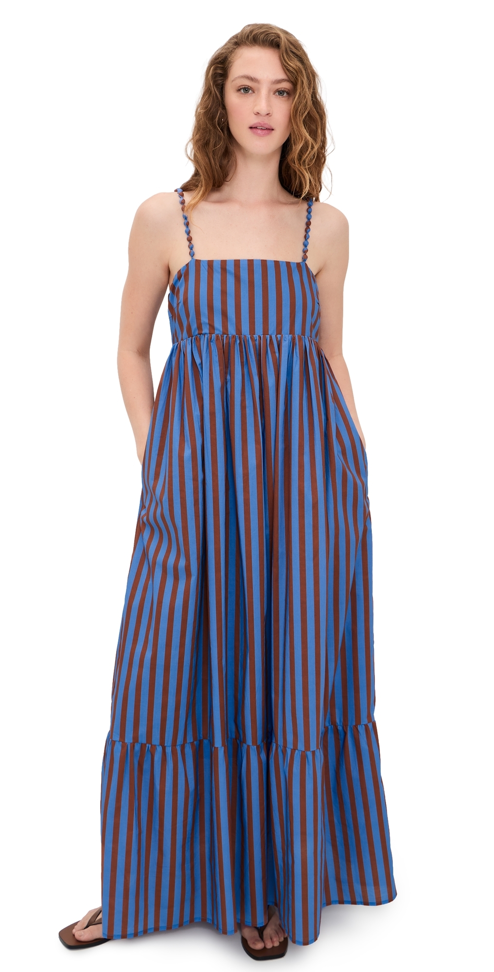 English Factory Big Stripe Maxi Dress BlueBrown Stripe