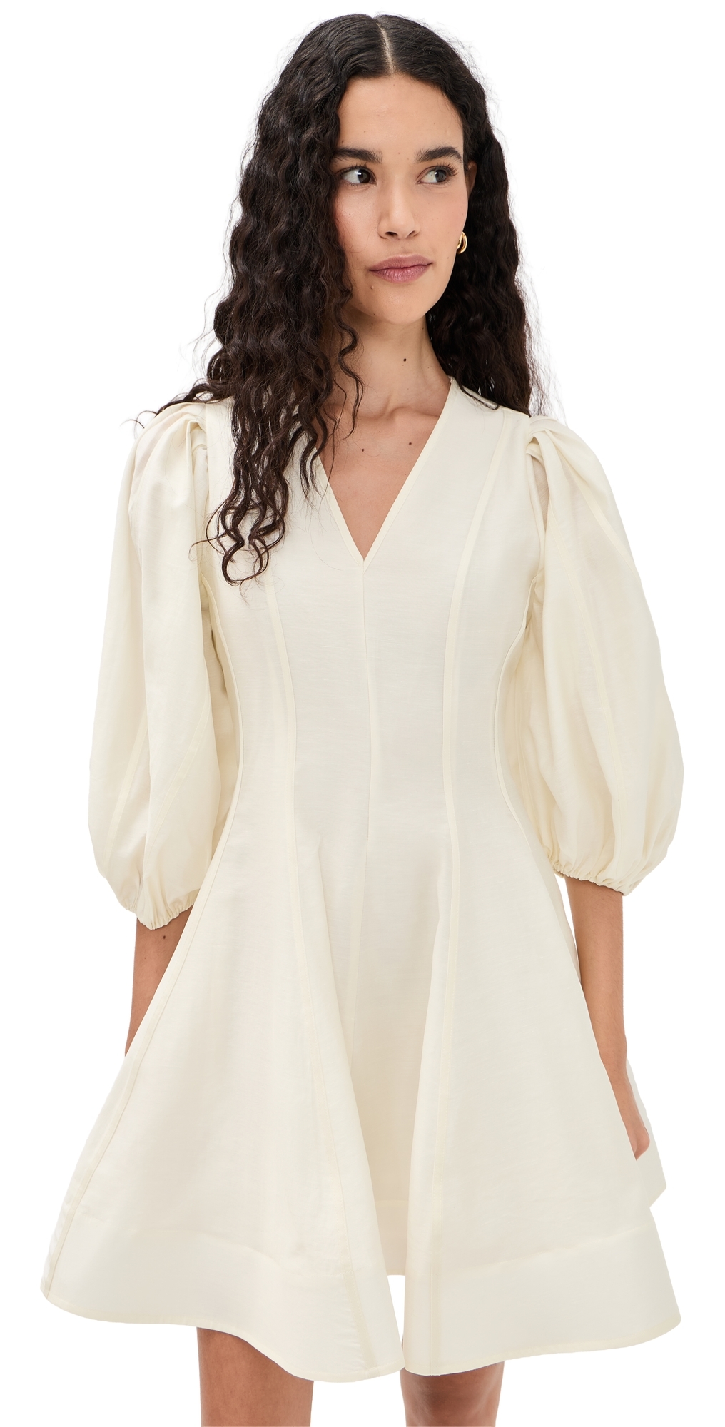 English Factory Puff Sleeve Flare Mini Dress Cream