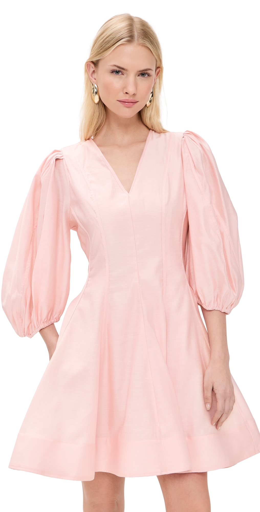 English Factory Puff Sleeve Flare Mini Dress Pink