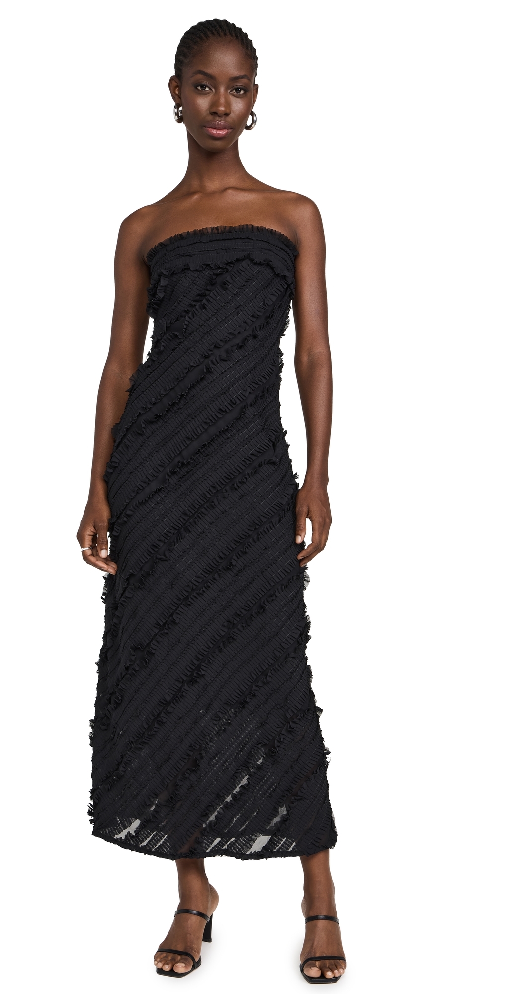 endless rose Strapless Ruffled Maxi Dress Black