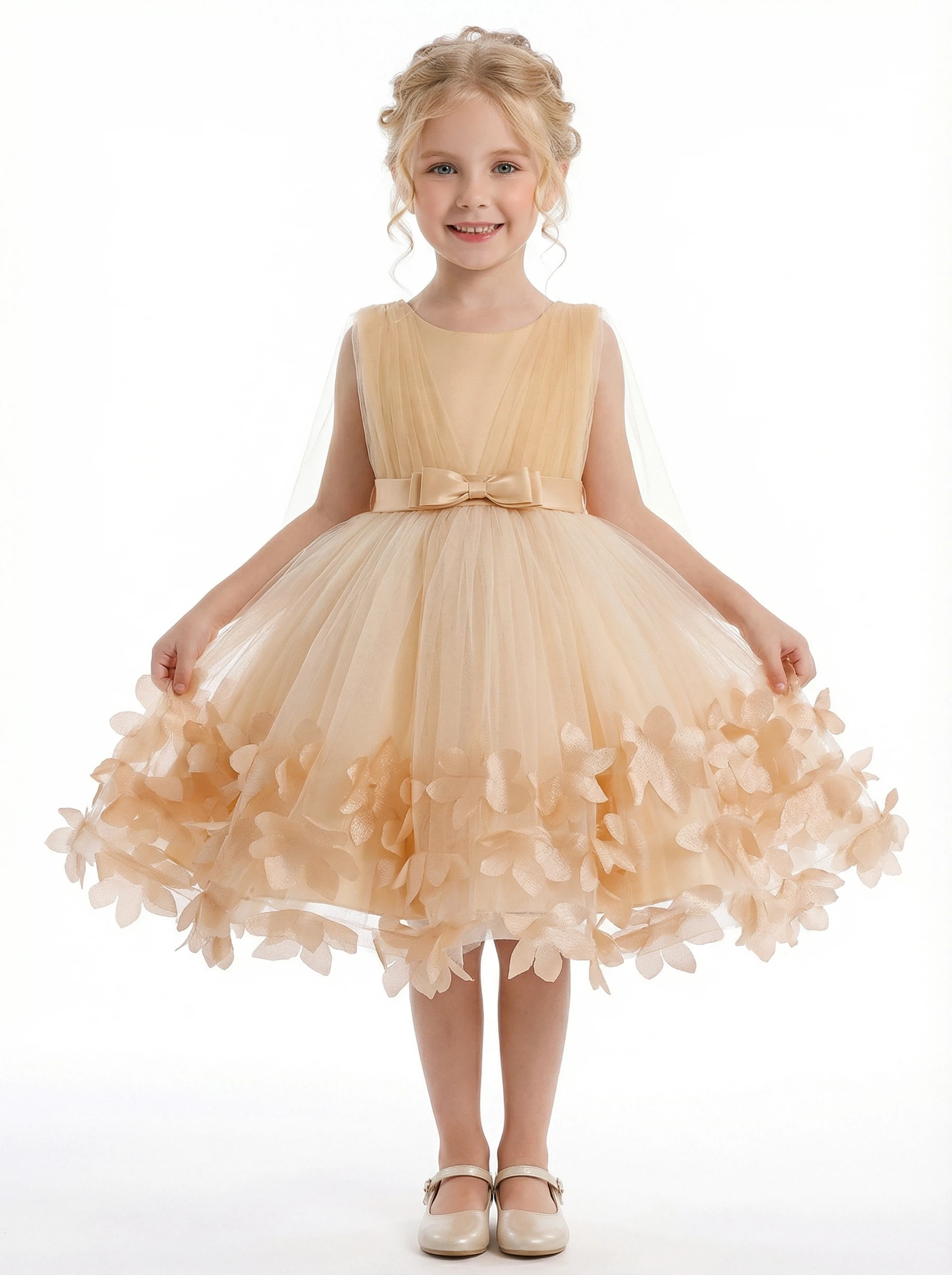 Lace Wedding Flowers Girl Gowns Boho Bow Knot Pageant Dress Flower Princess Dresses