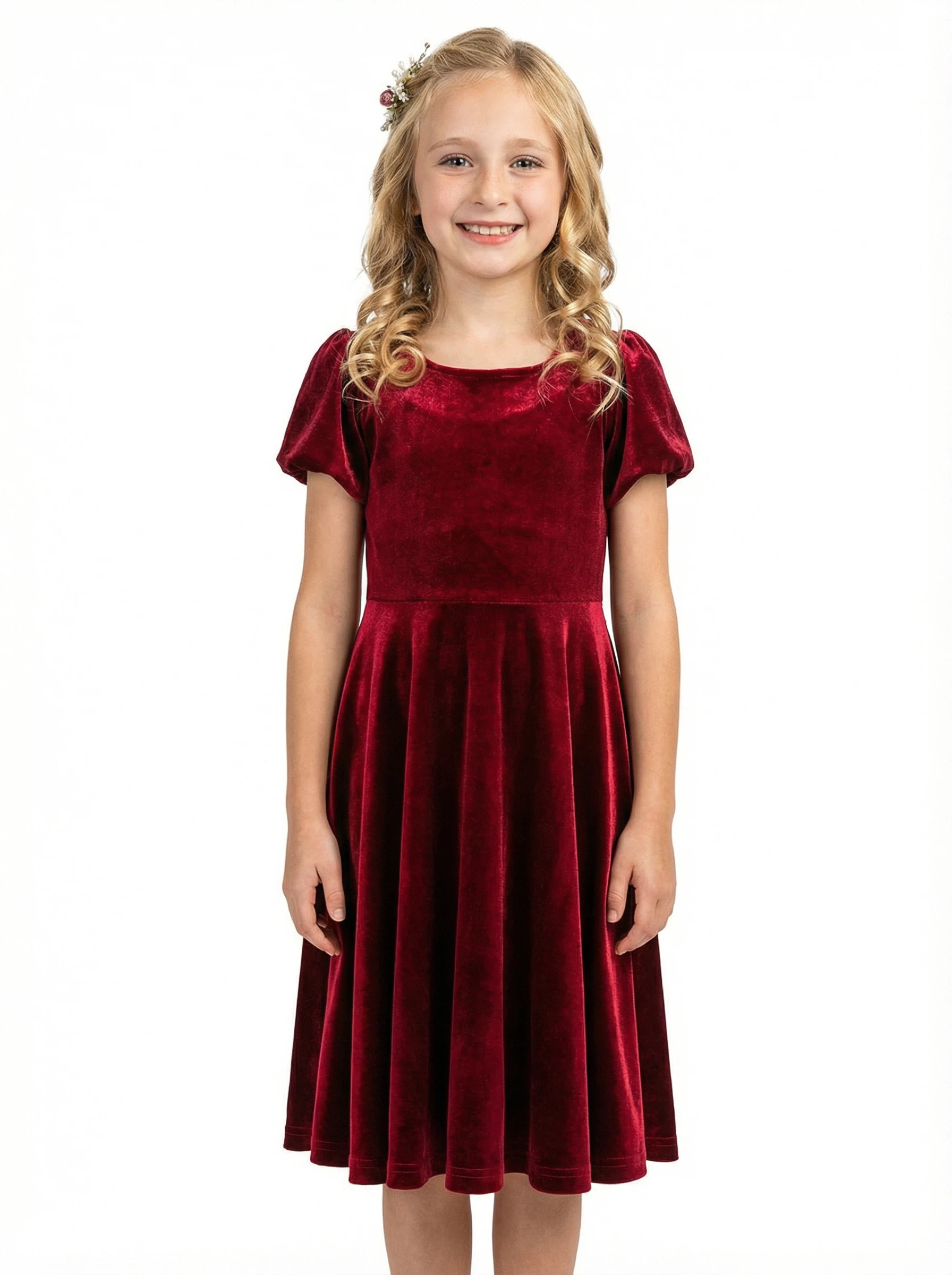 Wedding Flowers Girl Gowns Boho Velvet Dress Flower Princess Dress Gowns Knee Length