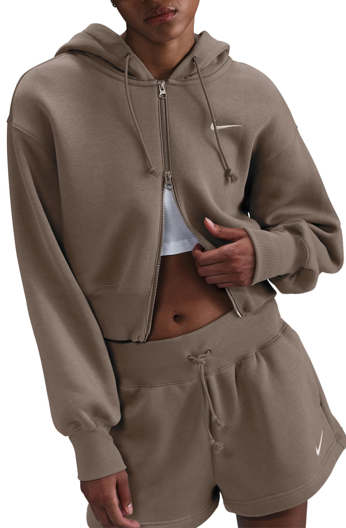 Women Phoenix Fleece Loose Cropped Full-Zip Hoodie Mink BrownSail Hoodies L Mink BrownSail