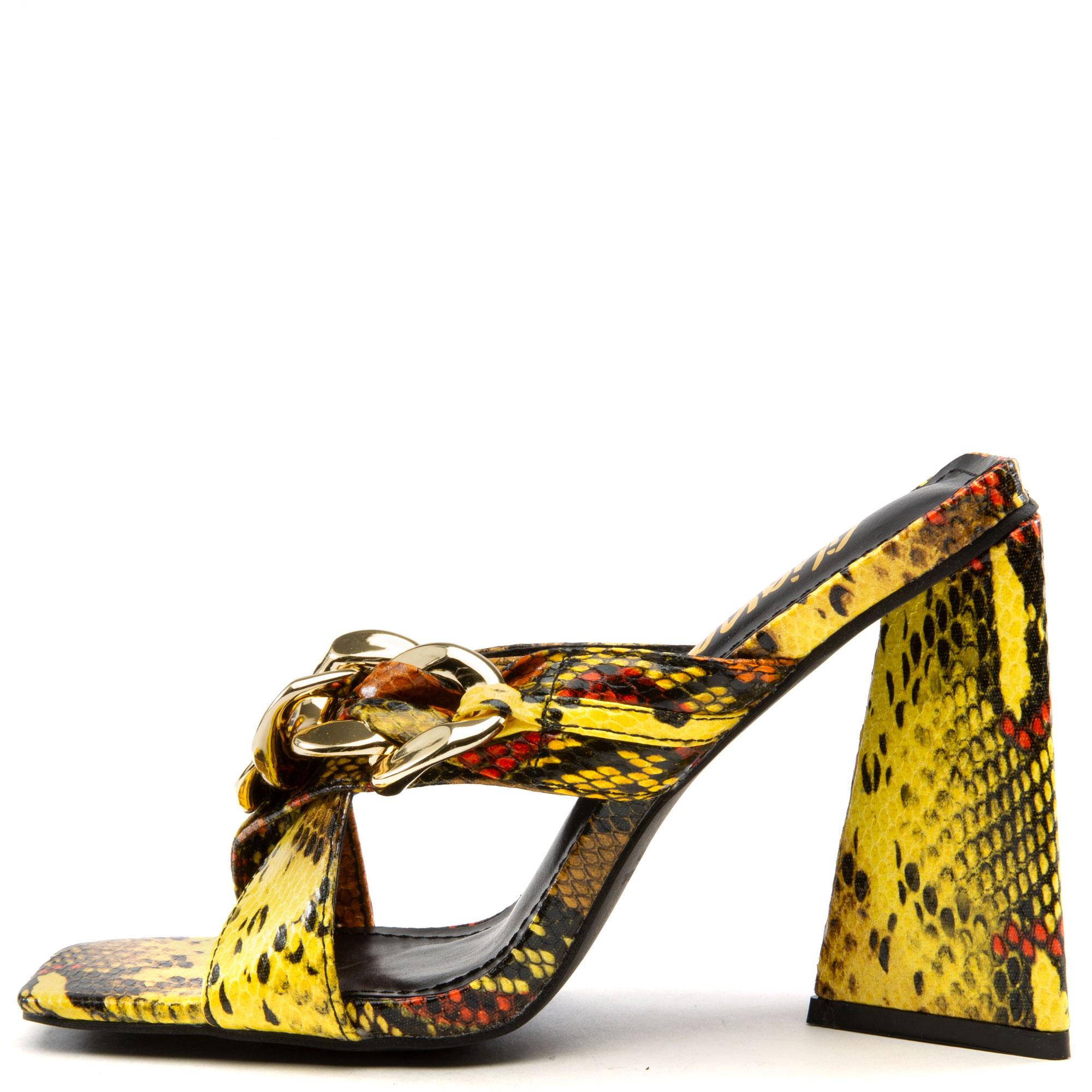 Women Dreamy- Gold Chain Dress High Heel Yellow Snake High Heels . Yellow Snake