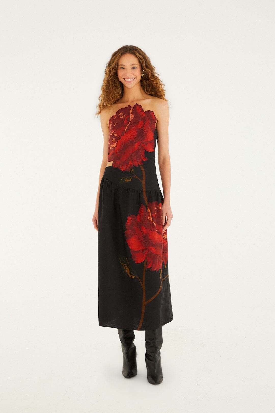 Black Rosalia Artisanal Lenzing Ecovero Euroflax Midi Dress, ROSALIA PLACED BLACK