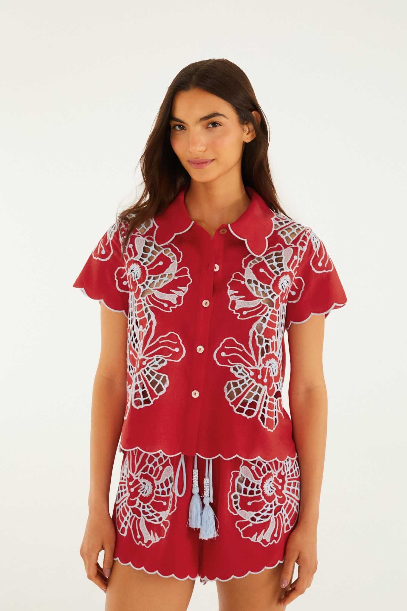 Blouse With Embroidery And Buttons, POPPY FLOWERS