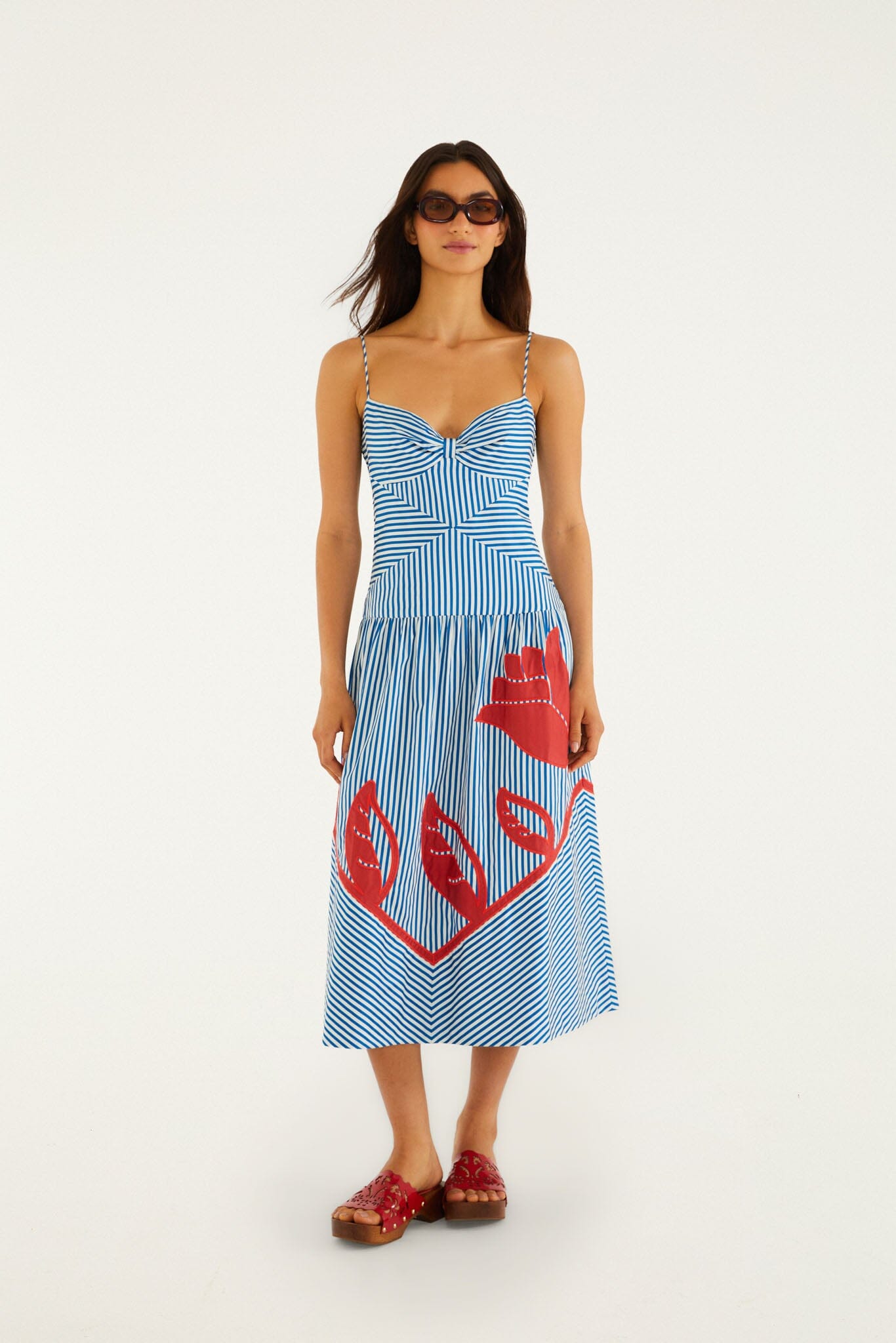 Blue Sky Stripes Sleeveless Midi Dress, SKY STRIPES BLUE