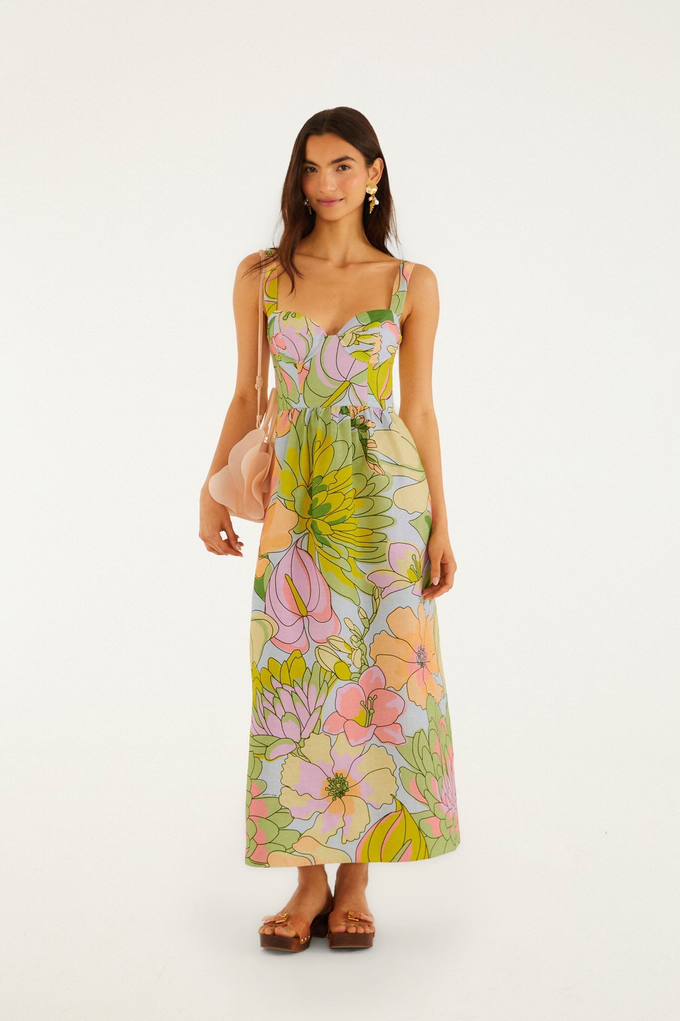Light Blue Spring Affair Euroflax Premium Linen Maxi Dress, ORANGE