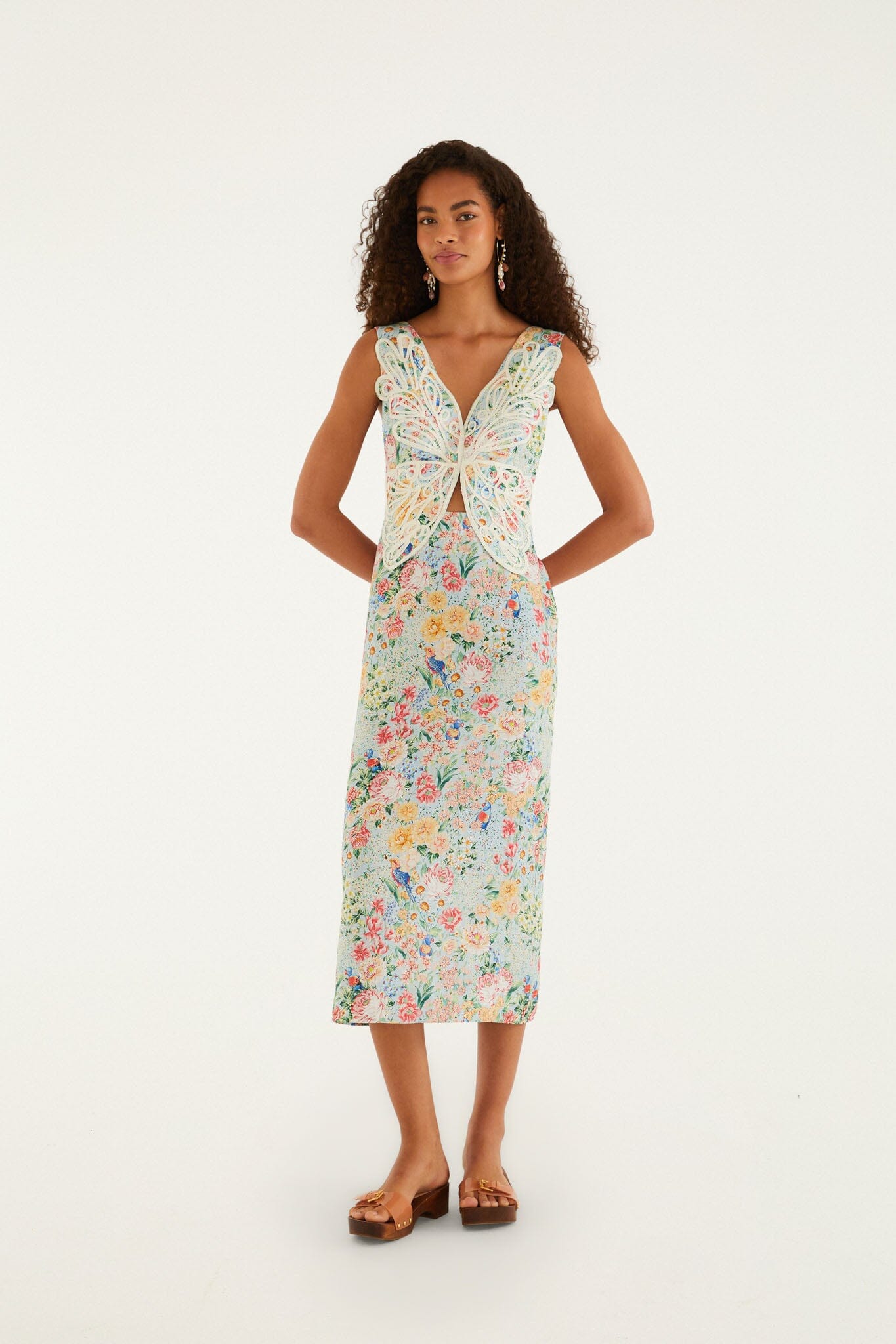 Multicolor Rendeira d Bodice Euroflax™ Premium Linen Midi Dress, RENDEIRA MULTICOLOR