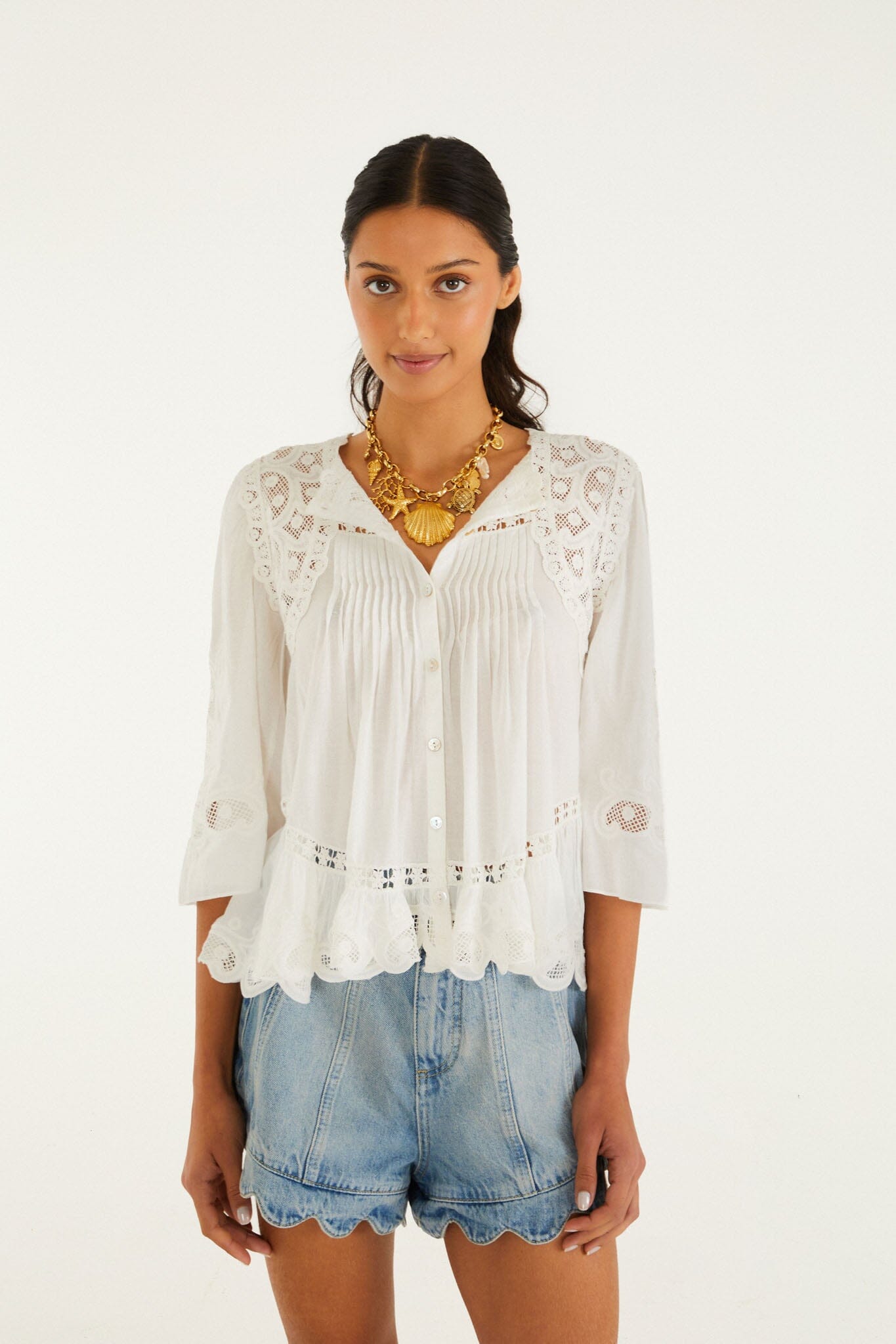 Off-White Richelieu Short Sleeve Blouse, OFF