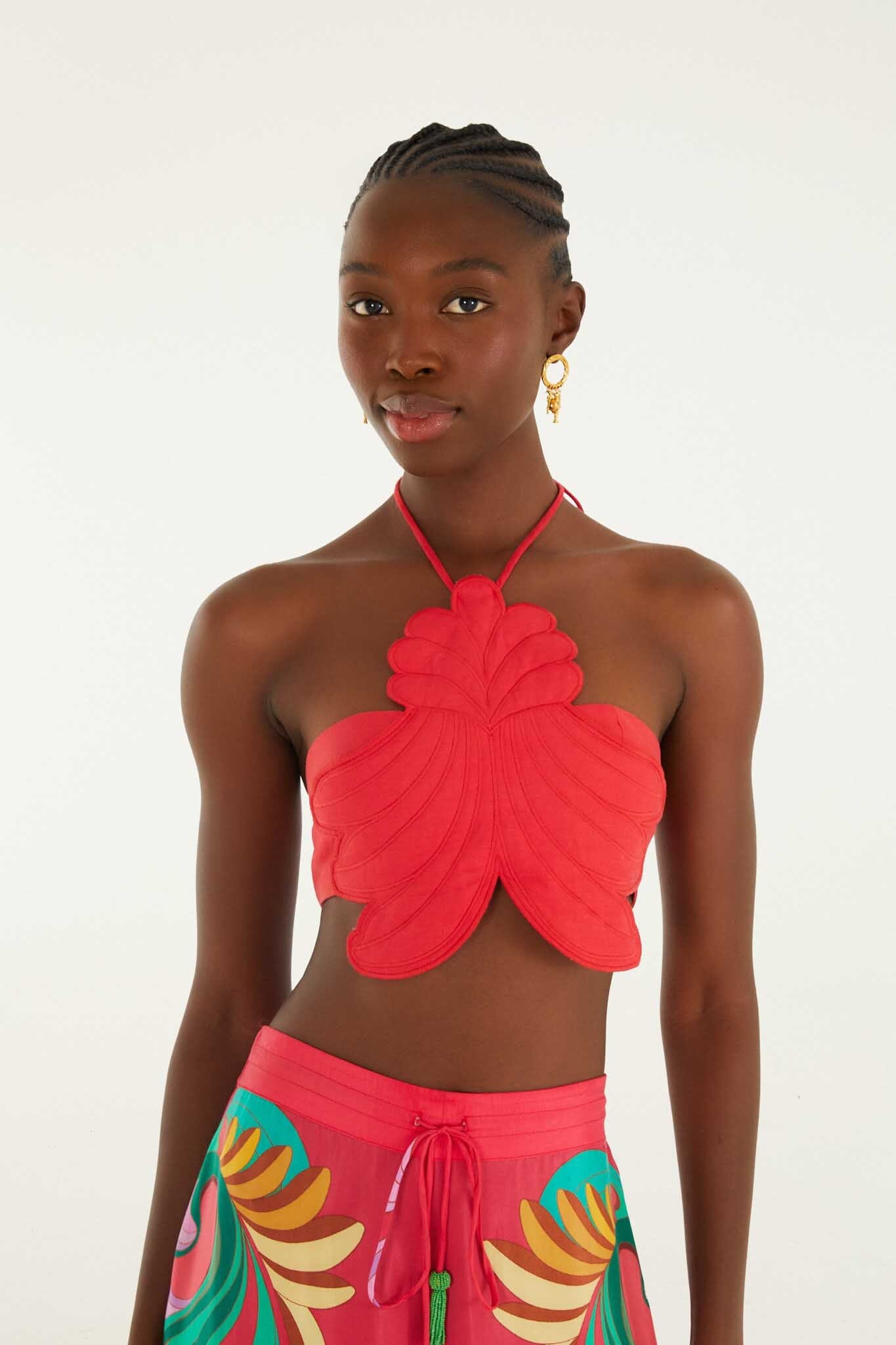 Red d Shell Halter Neck Crop Top, BANANA QUEEN