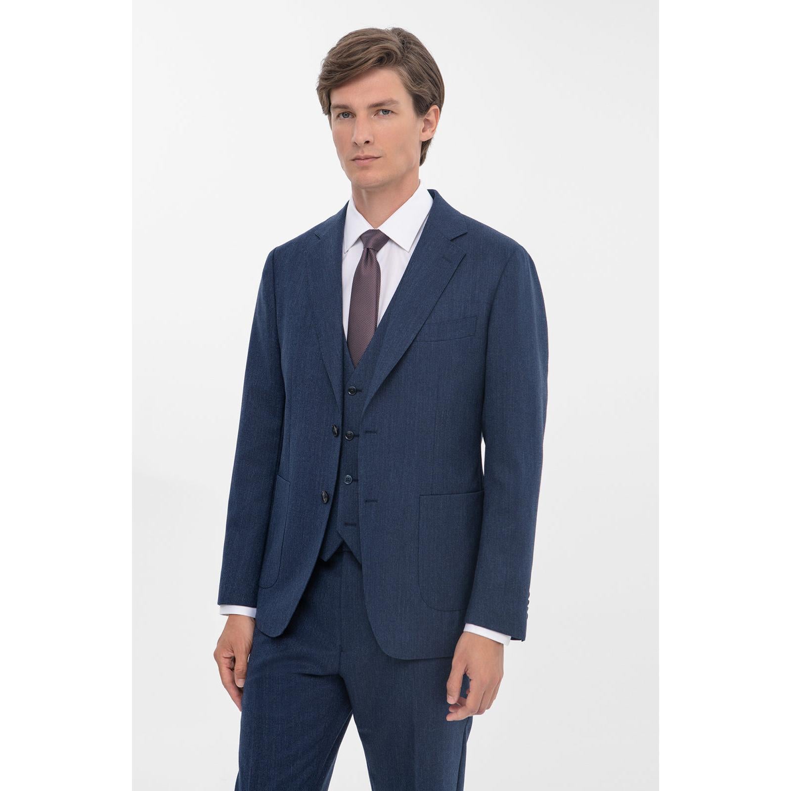 Fashion Pieces Mens Suit Flat Notch Lapel Tuxedos Blazer+vest+Pants