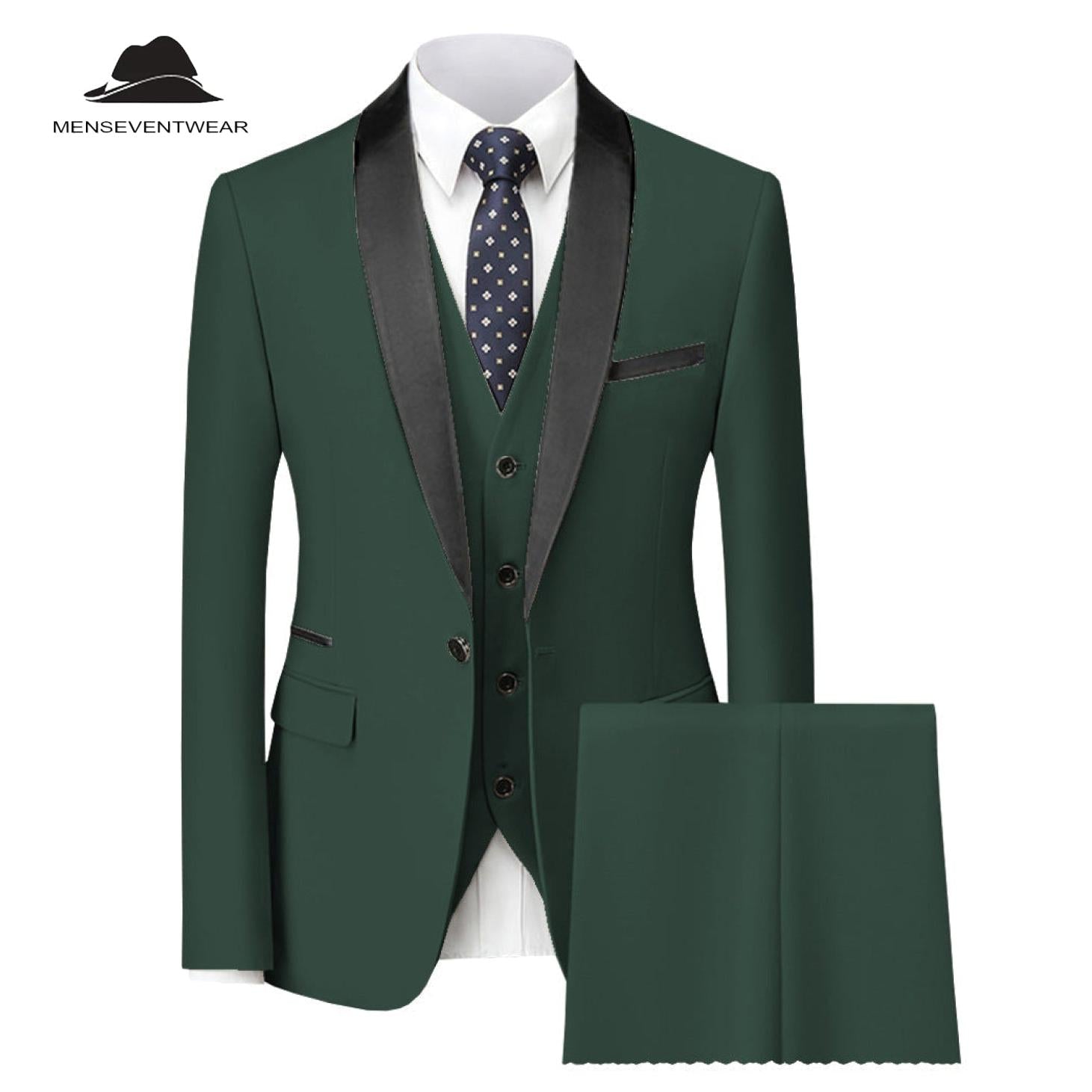 Menseventwear Fashion Pieces Mens Suit Flat Shawl Lapel Tuxedos Blazer+vest+Pants