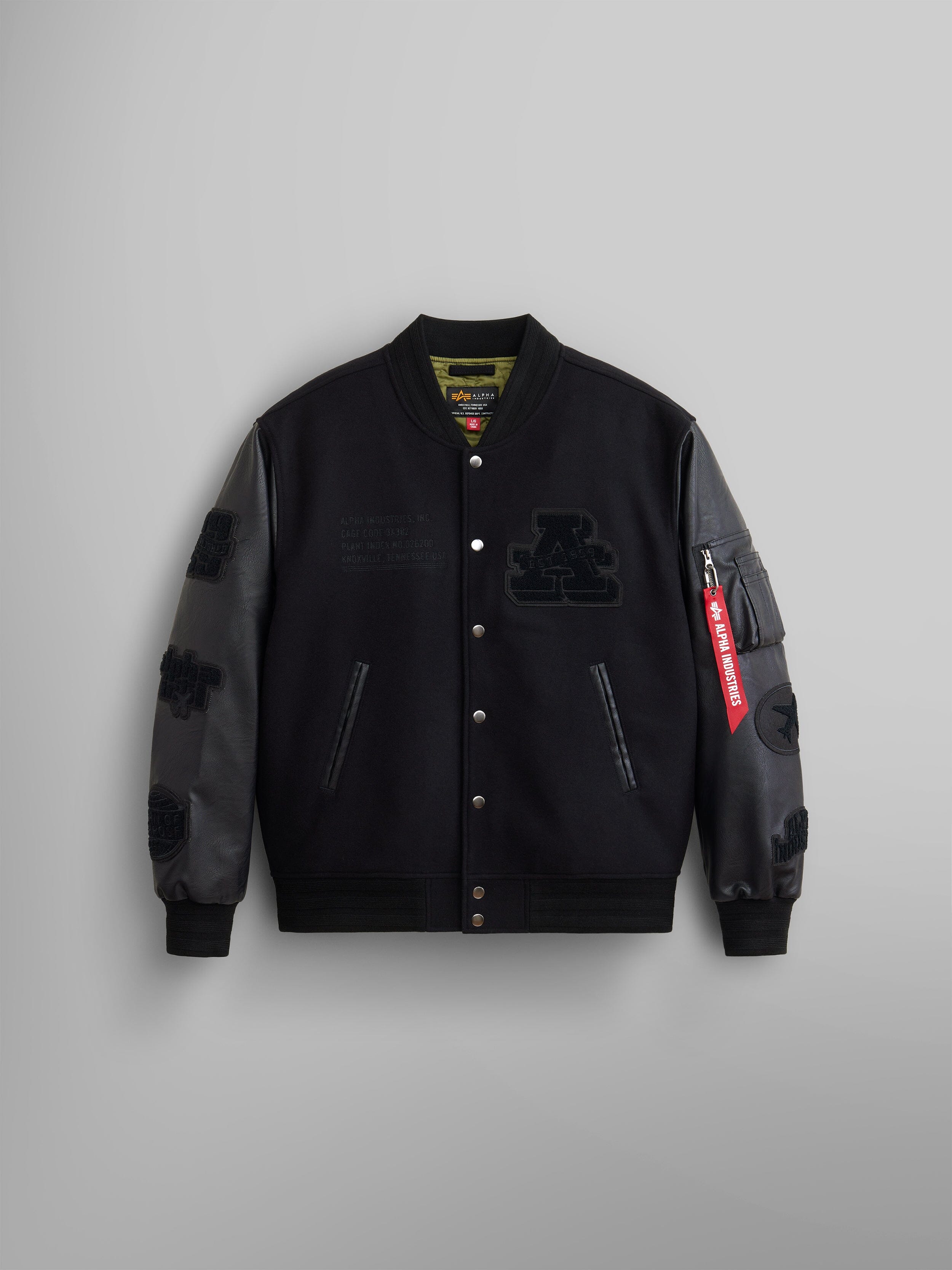 FAUX LEATHER MA- VARSITY BOMBER JACKET