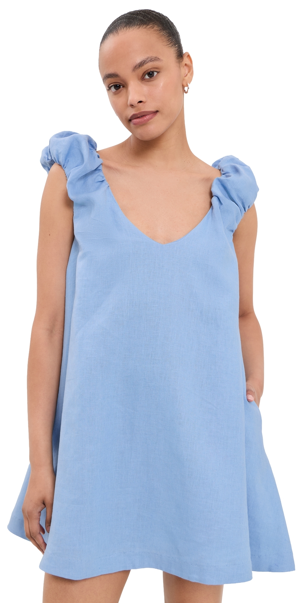 FAITHFULL Nina Linen Mini Dress Sky Blue