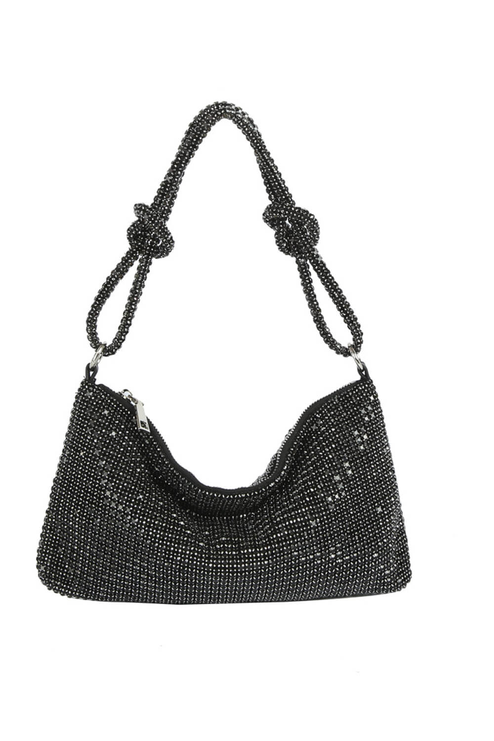 Diamante Rhinestone Knotted Hobo Shoulder Bag - Onesize Black