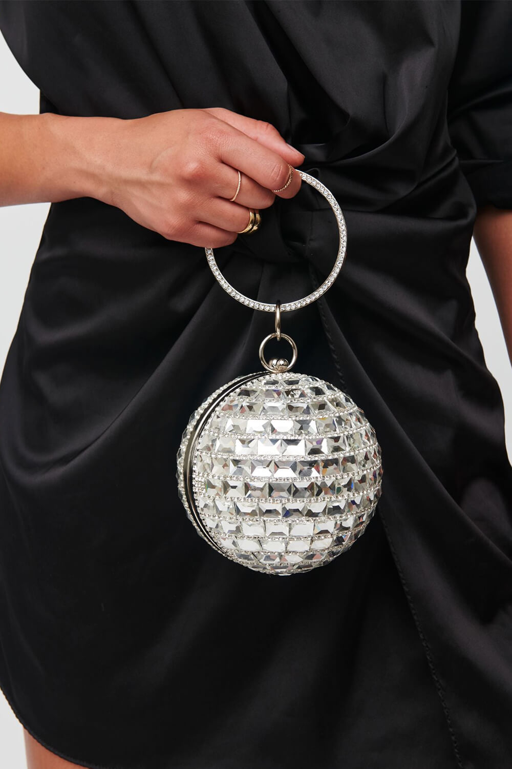 Rhinestone Disco Ball Evening Clutch Bag - Onesize Silver