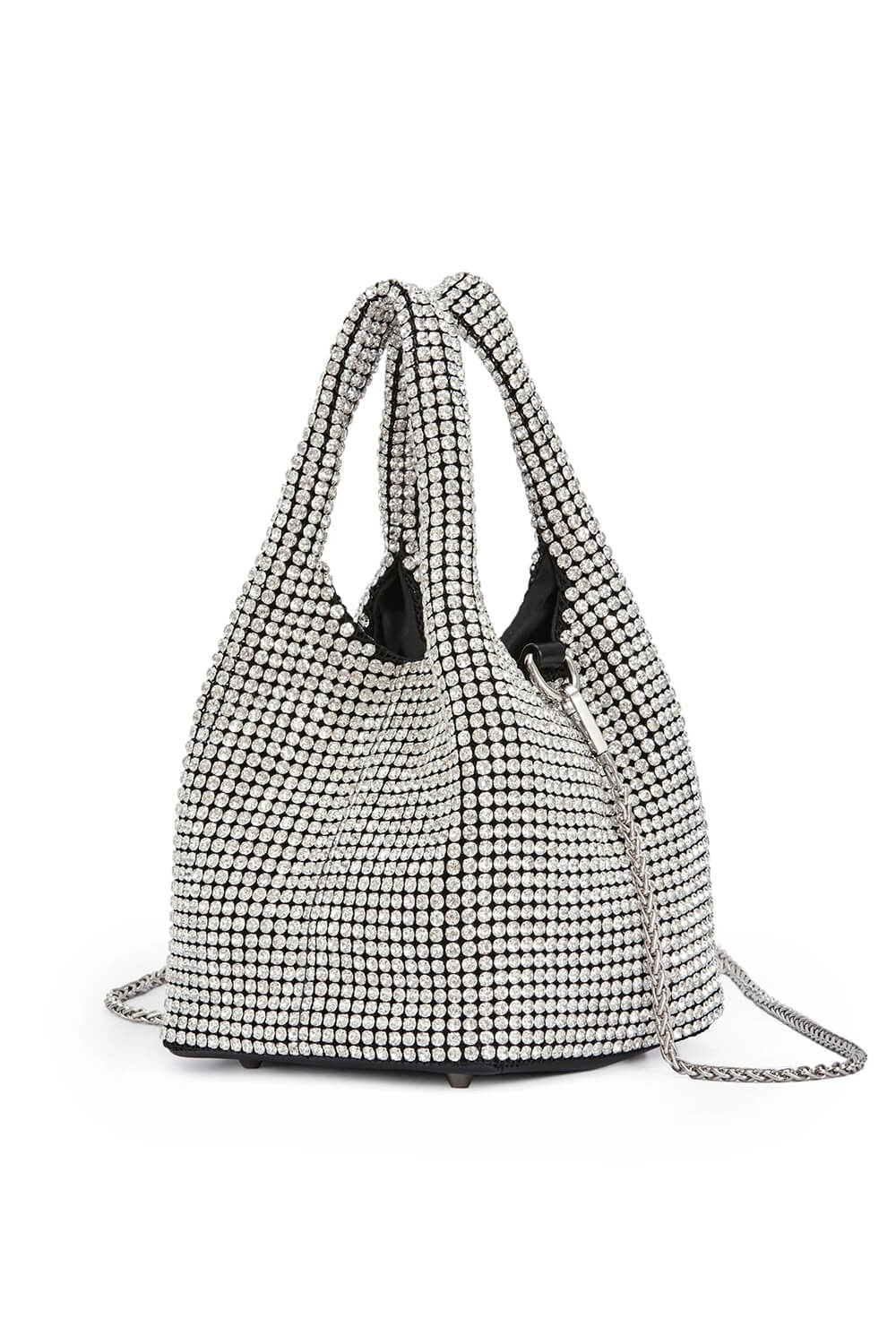 Crystals Embellished Slouchy Mini Tote Handbag - S Silver