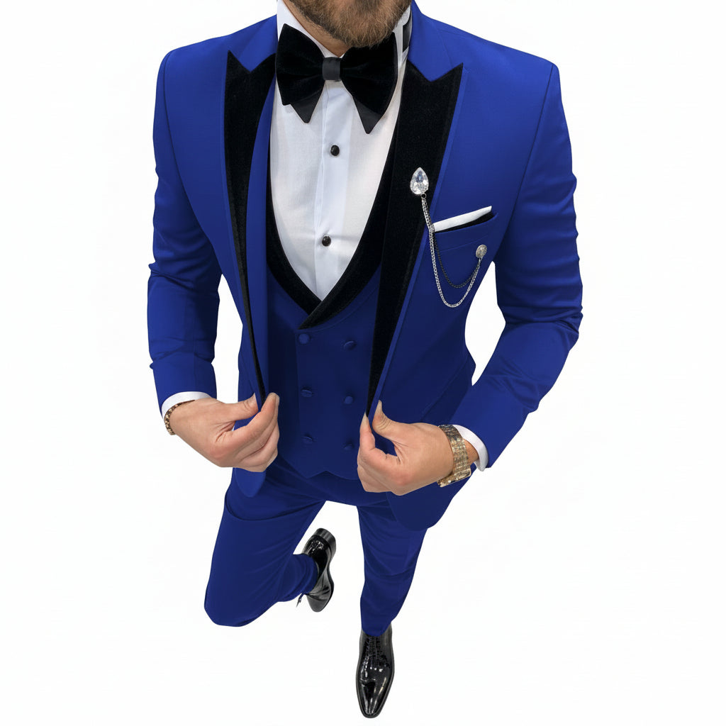 Menseventwear Formal Pieces Mens Suit Classic Flat Peak Lapel Solid Tuxedos Blazer+vest+Pants