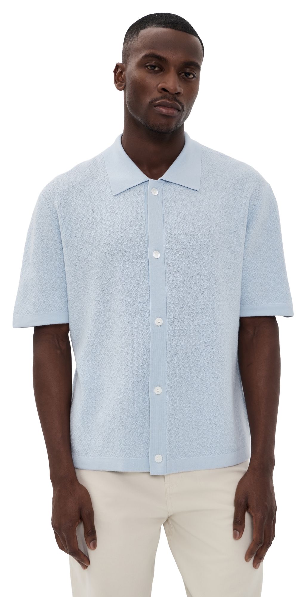FRAME Short Sleeve Cardigan Sweater Pale Blue