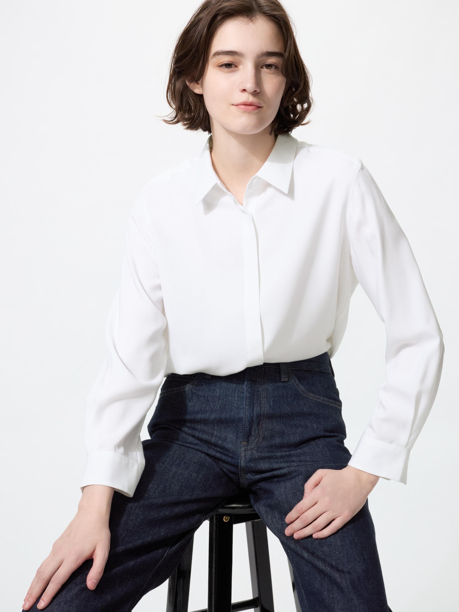 UNIQLO Women's Rayon Blouse, White, Large