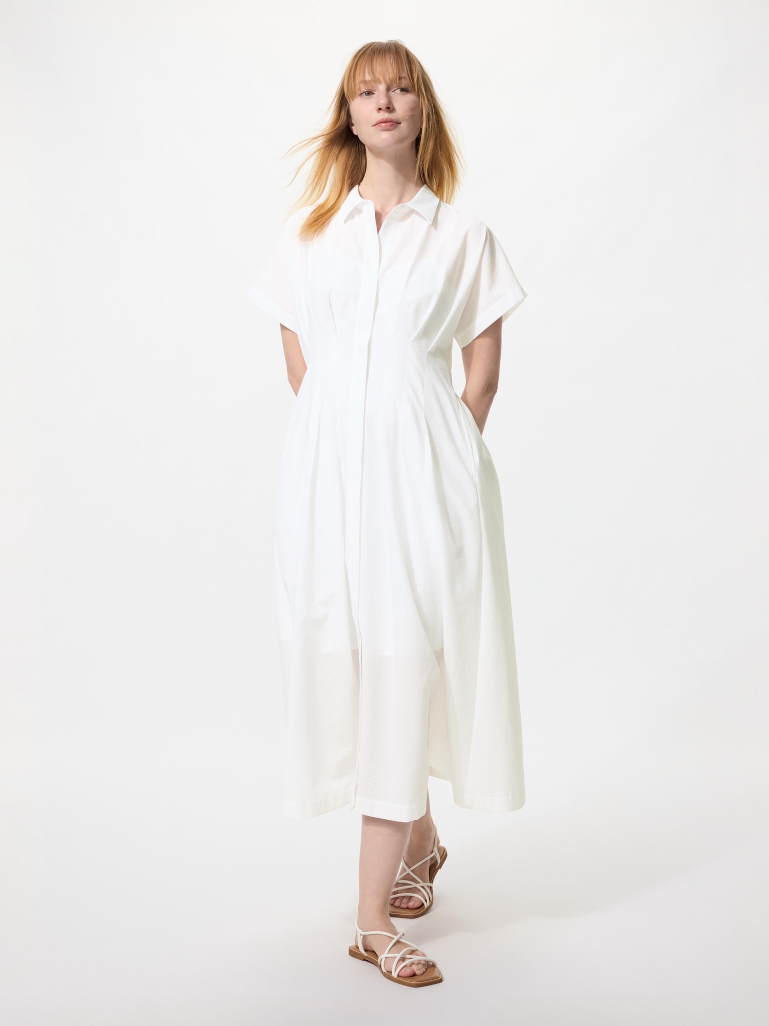 UNIQLO Women's Seersucker Shirt Dress, White