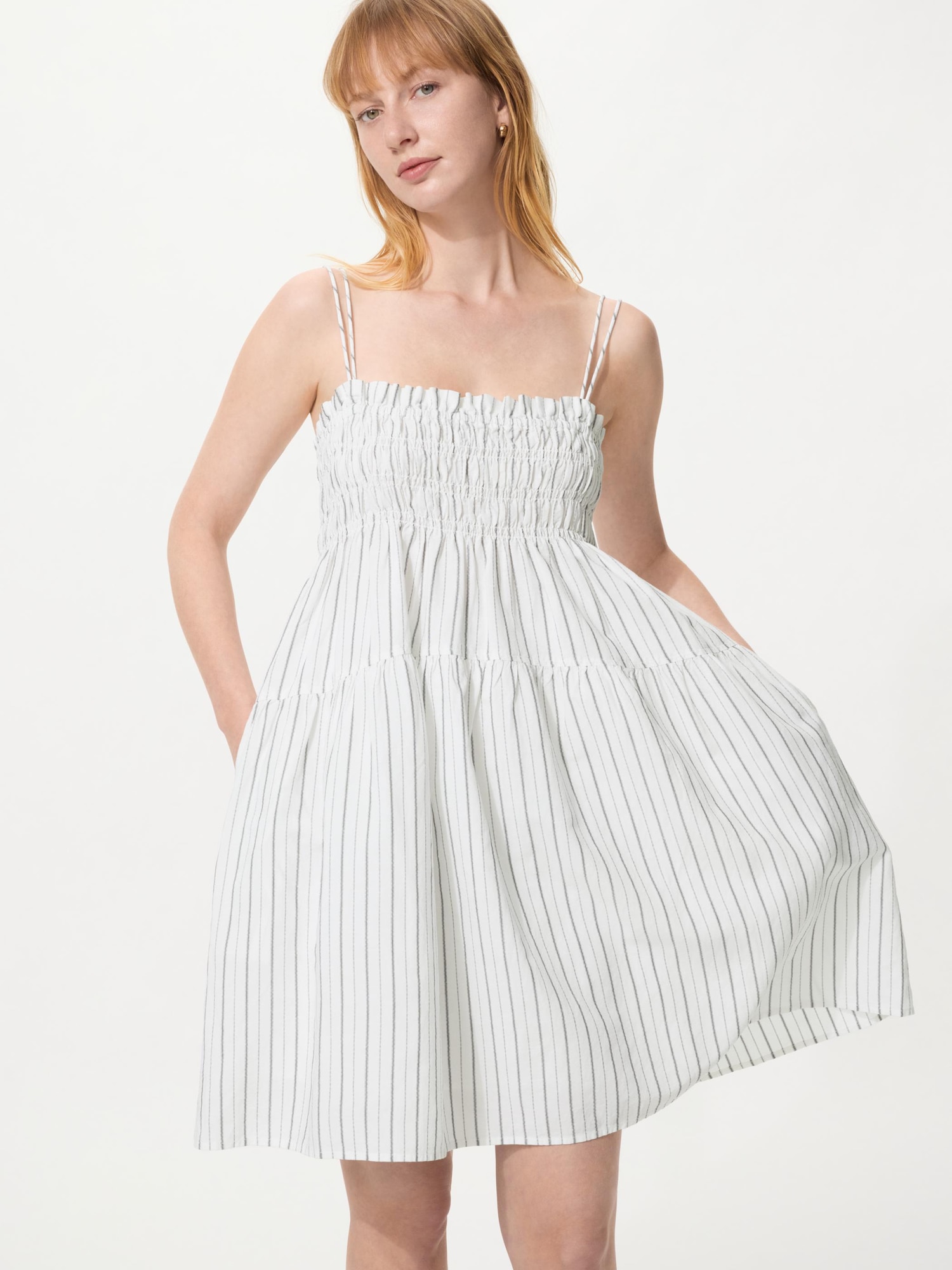 UNIQLO Women's Linen Blend Camisole Dress Striped, Off White, Small