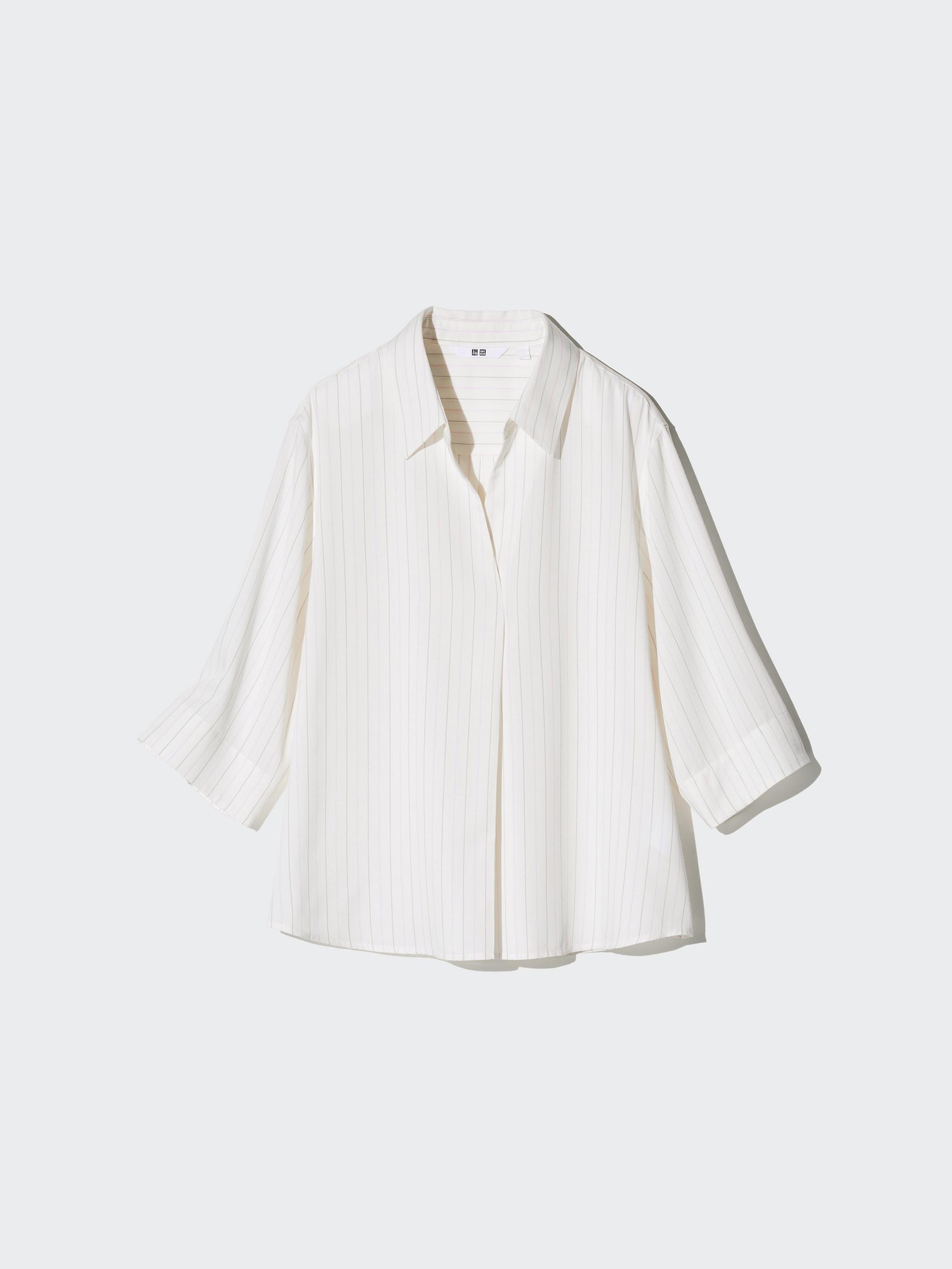 UNIQLO Women's Rayon Skipper Collar Sleeve Blouse Striped, Off White, Medium