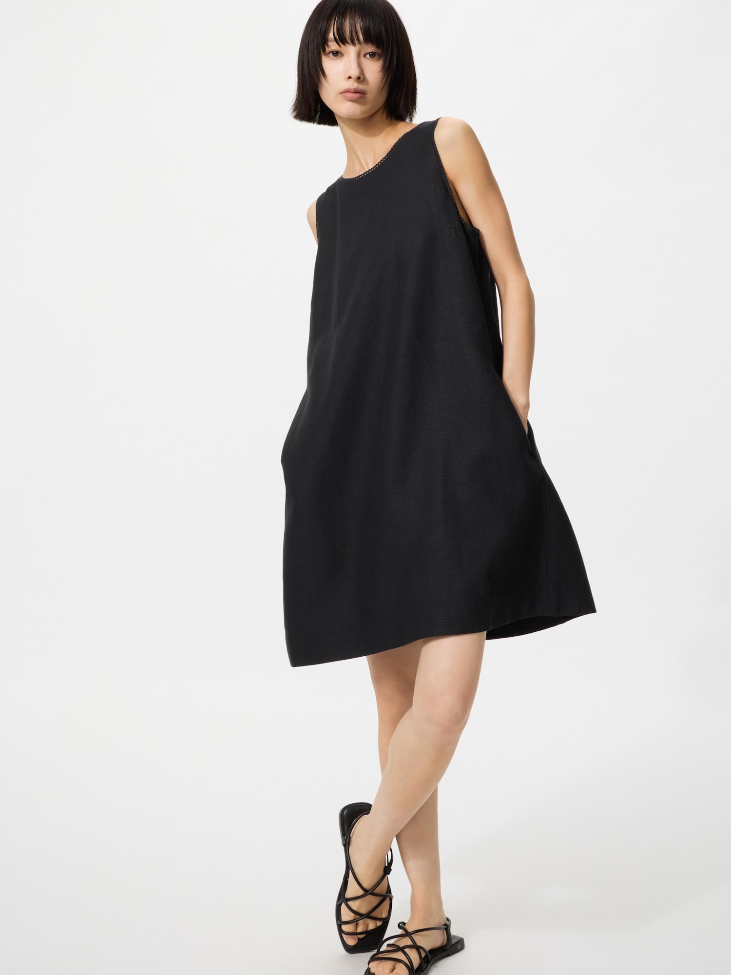 UNIQLO Women's Linen Blend Mini Dress, Black, Small