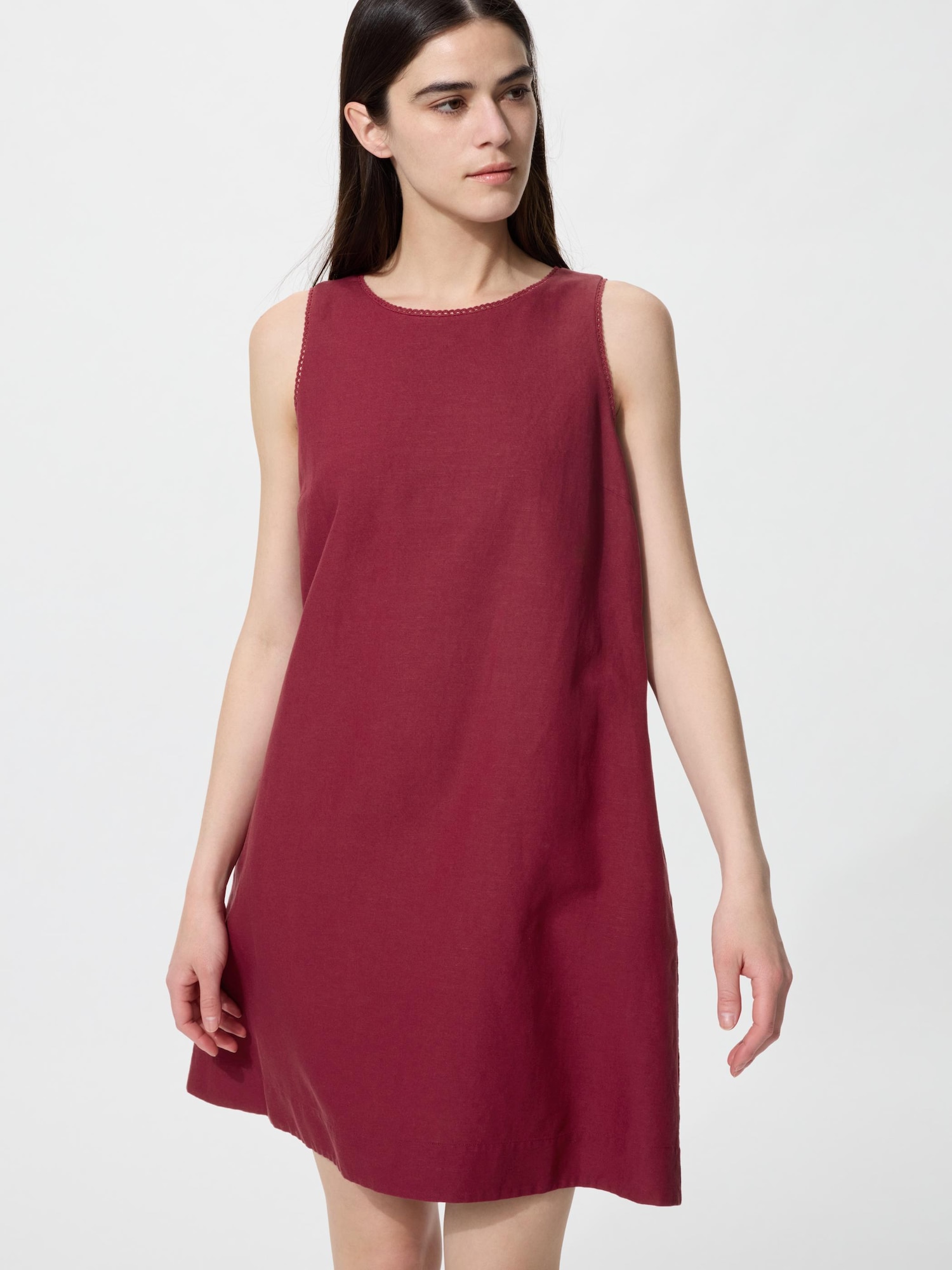 UNIQLO Women's Linen Blend Mini Dress, Red, Medium
