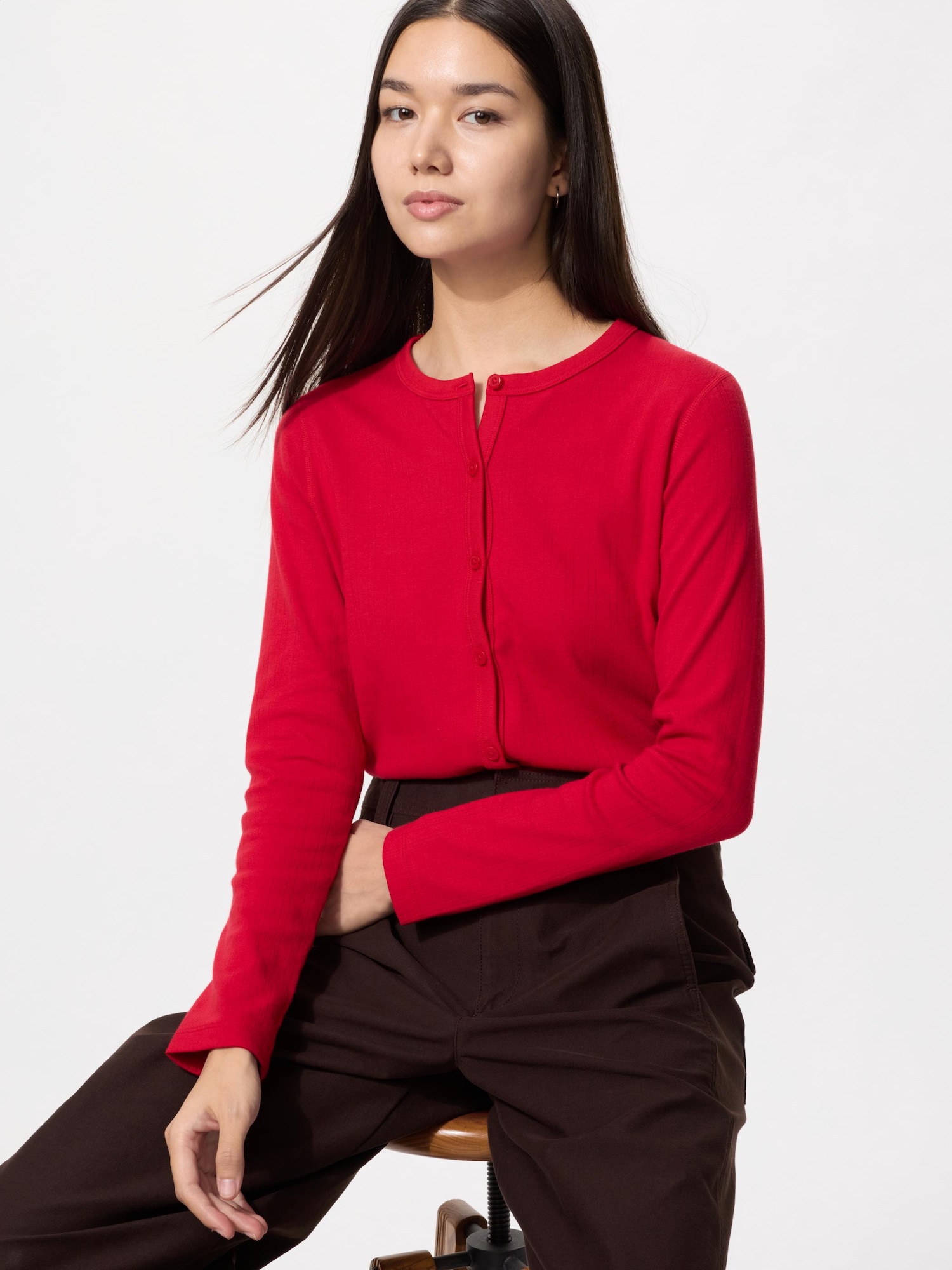 UNIQLO Women's Pointelle Cardigan, Red