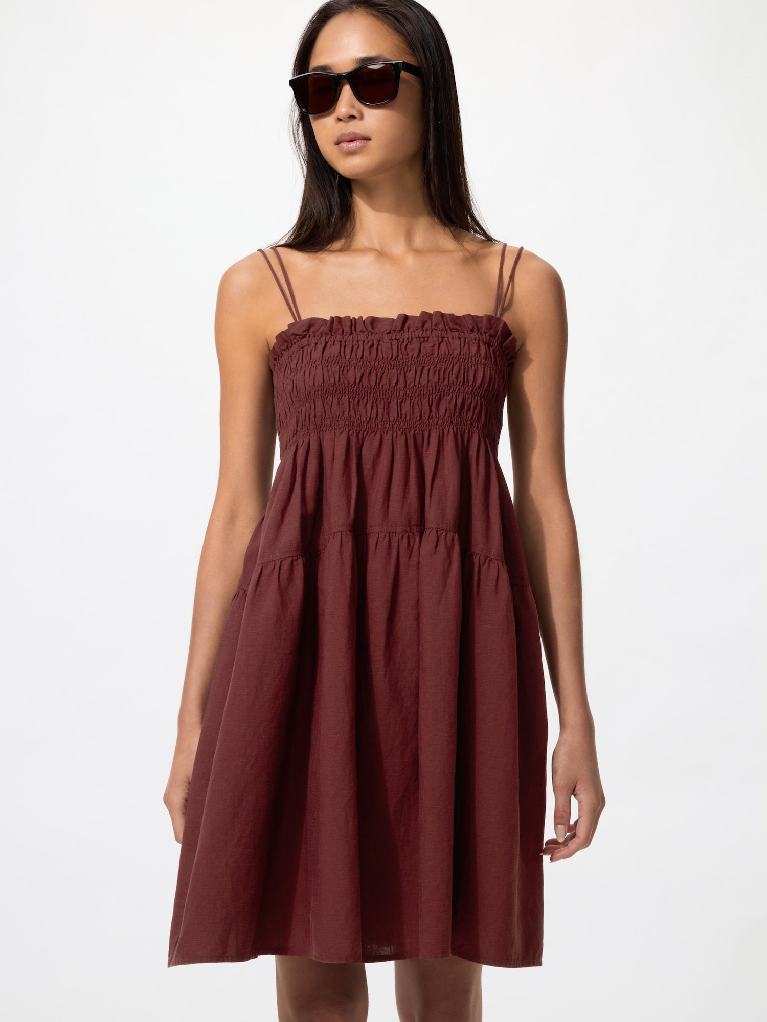UNIQLO Women's Linen Blend Camisole Dress, Wine, Large
